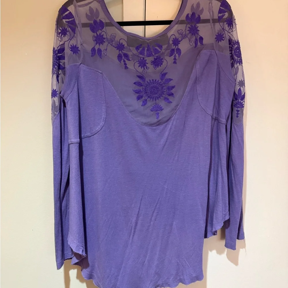 Free People Purple Embellished Long Sleeve Blouse - Picture 4 of 5